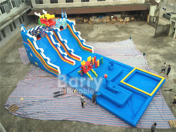 Mùa hè Rồng Heald Lớn Màu Xanh Inflatable Nước Slide Với Hồ Bơi Cho Trẻ Em Vui Chơi Giải Trí